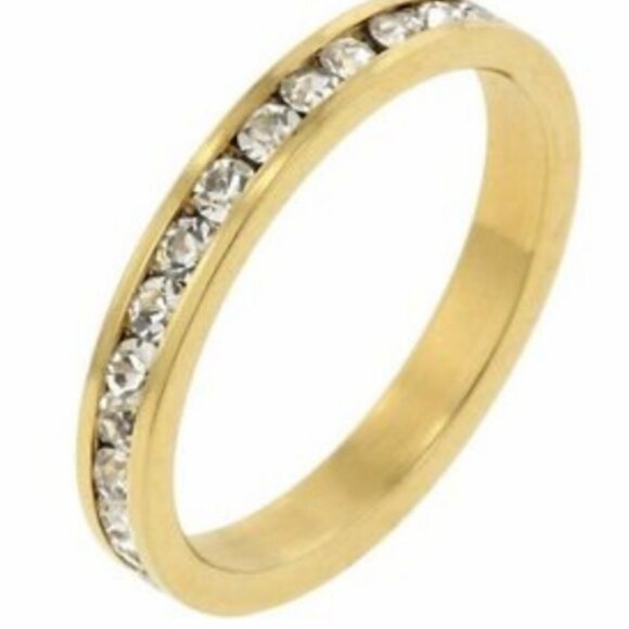 Cubic Zirconia Eternity Ring Size 10 11 12 Gold Plated Band Stackable Mens Women - Picture 4 of 4